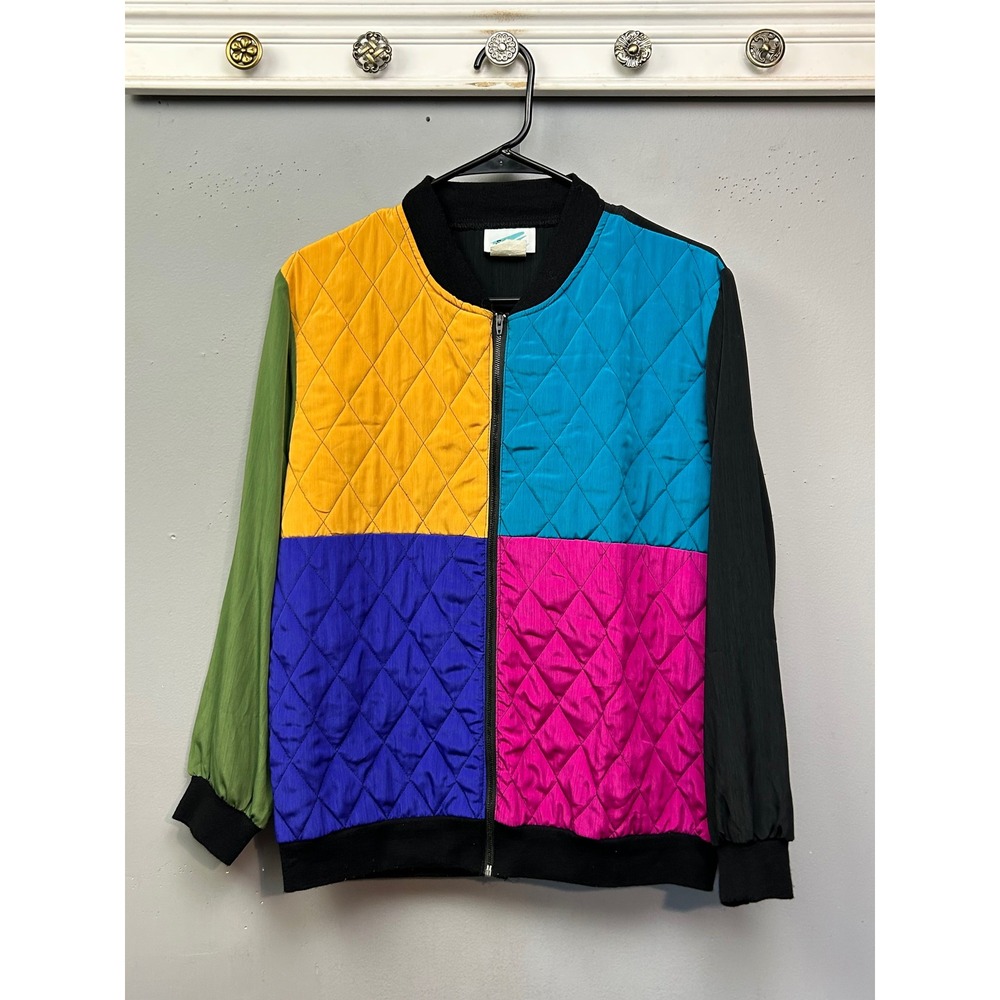 S.G. Sport Vintage Colorblock Quilted Bomber Jacket Womens Medium Multi USA